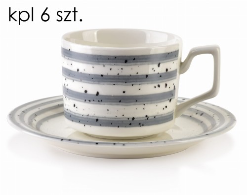 JOY Komplet 6 filiżanek ze spodkiemszare